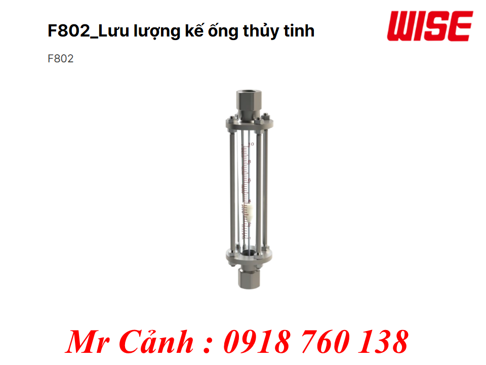 F802 Lưu lượng kế ống thủy tinh kết nối ren