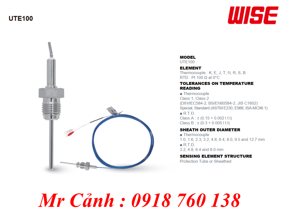 Cảm biến nhiệt độ dạng đầu dò UTE100