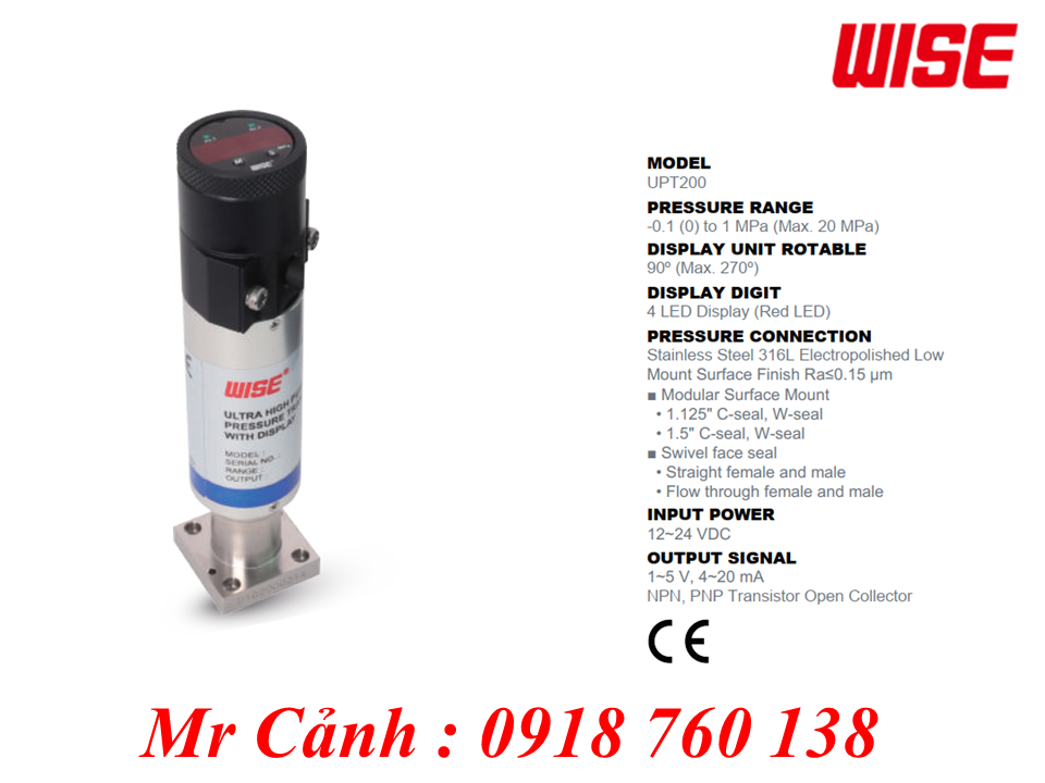 Cảm biến áp suất UPT200 Wise siêu tinh khiết