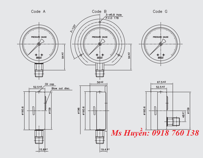 Đồng hồ áp suất WISE P229